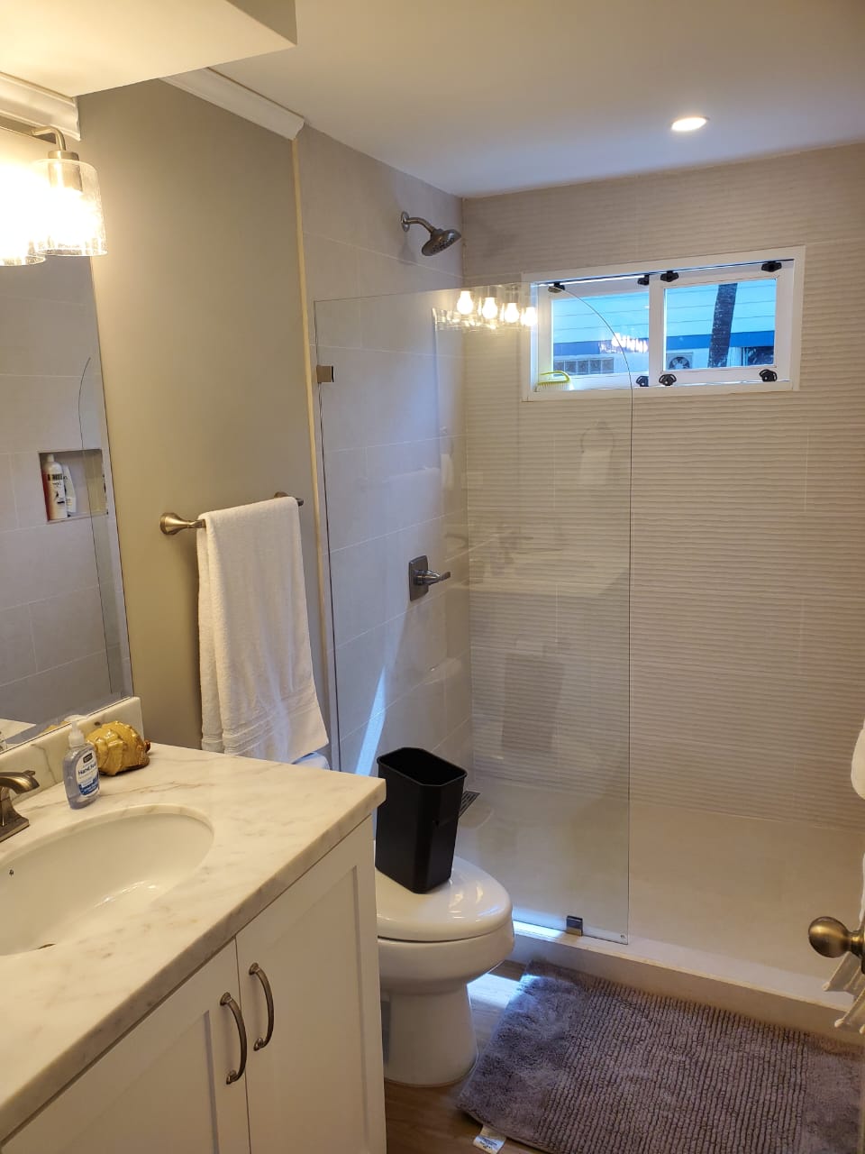 Bathroom with walk-in glass shower